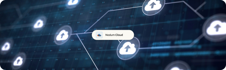 Diagrama de red cloud con íconos de nube conectados y el logo de Nodum Cloud, representando un ERP en la nube para empresas uruguayas