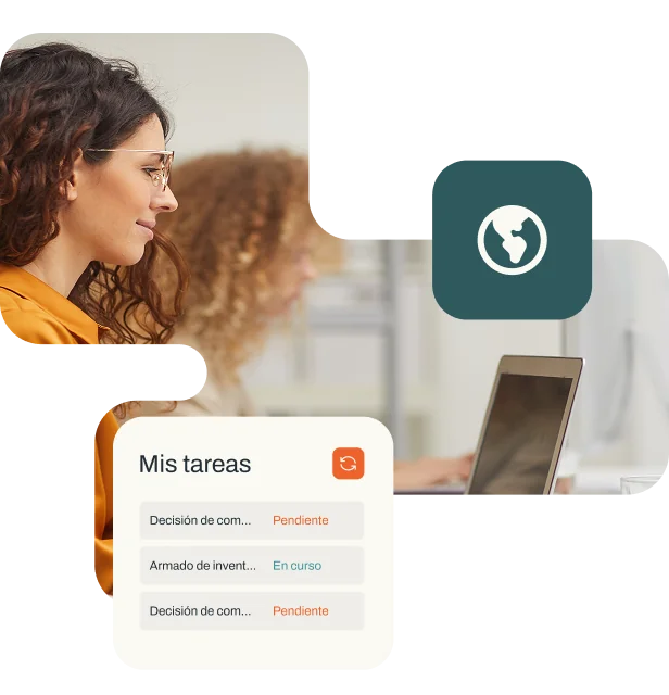 Gestión de tareas en Nodum: lista de pendientes con estados en curso y pendiente.